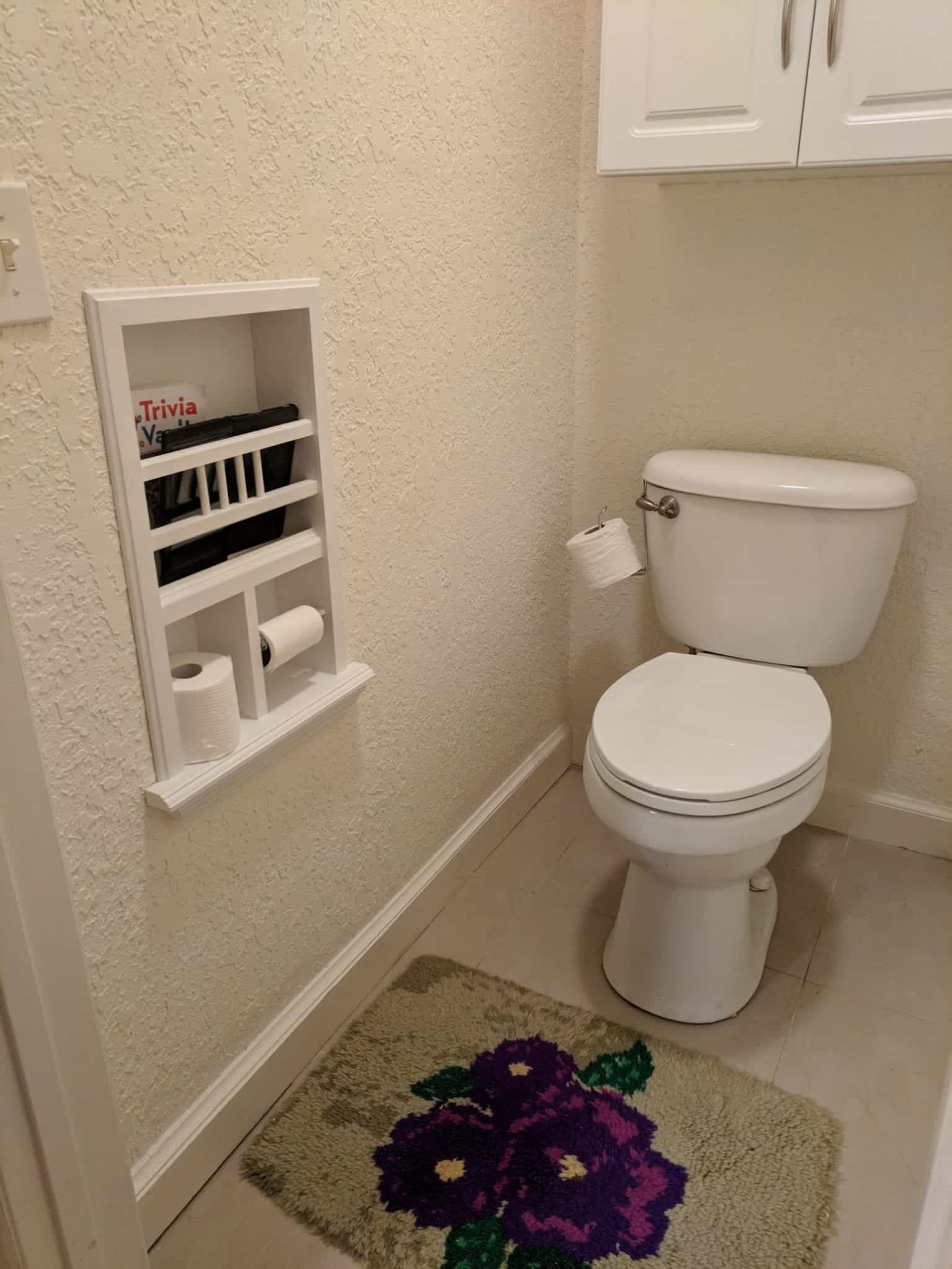 Custom MR-17 recessed magazine rack installed in bathroom