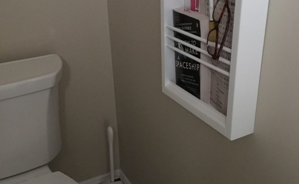 Meridian MER-5-W magazine rack installed in bathroom