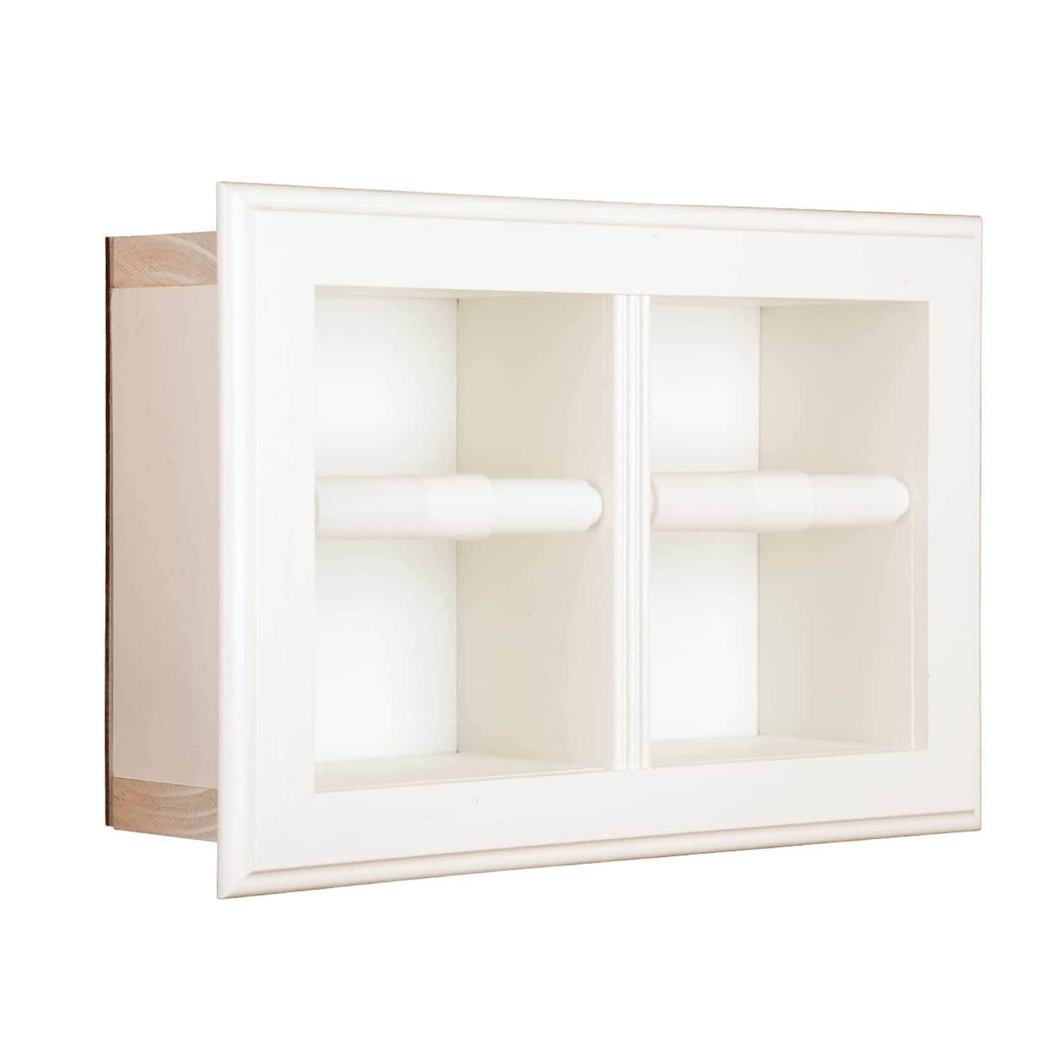 Brentwood-23 recessed in wall solid wood double toilet paper holder - holds any size rolls - 7 x 14.5 - QUICKSHIP