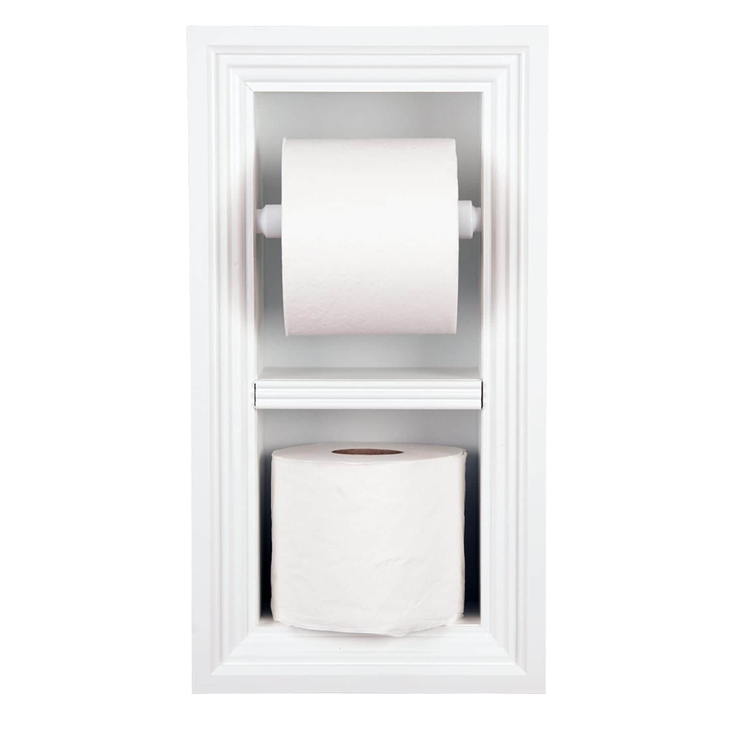 Brentwood-5 recessed in wall solid wood double toilet paper holder - holds any size rolls - 7 x 14.5 - QUICKSHIP