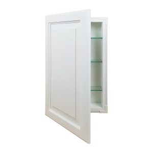 Cimmaron Raised Panel Style Frameless Recessed in wall solid wood bathroom Medicine Storage Cabinet- 14 x 28