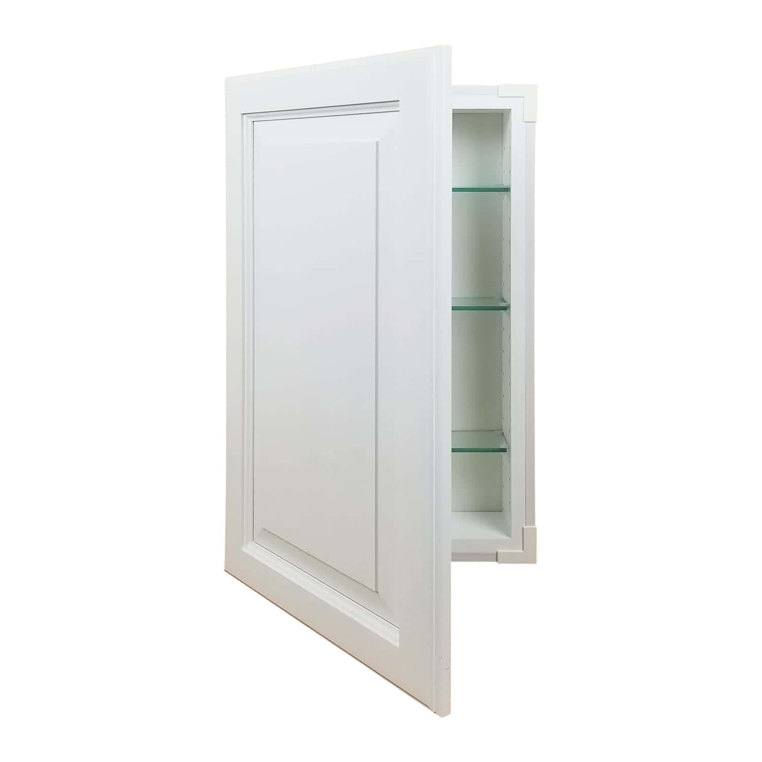 Cimmaron Raised Panel Style Frameless Recessed in wall solid wood bathroom Medicine Storage Cabinet - 14 x 18