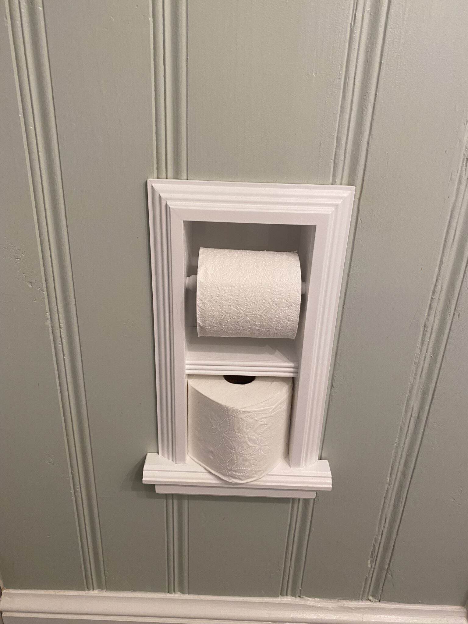 Brentwood-18 recessed in wall solid wood double toilet paper holder - holds any size rolls - 7 x 14.5