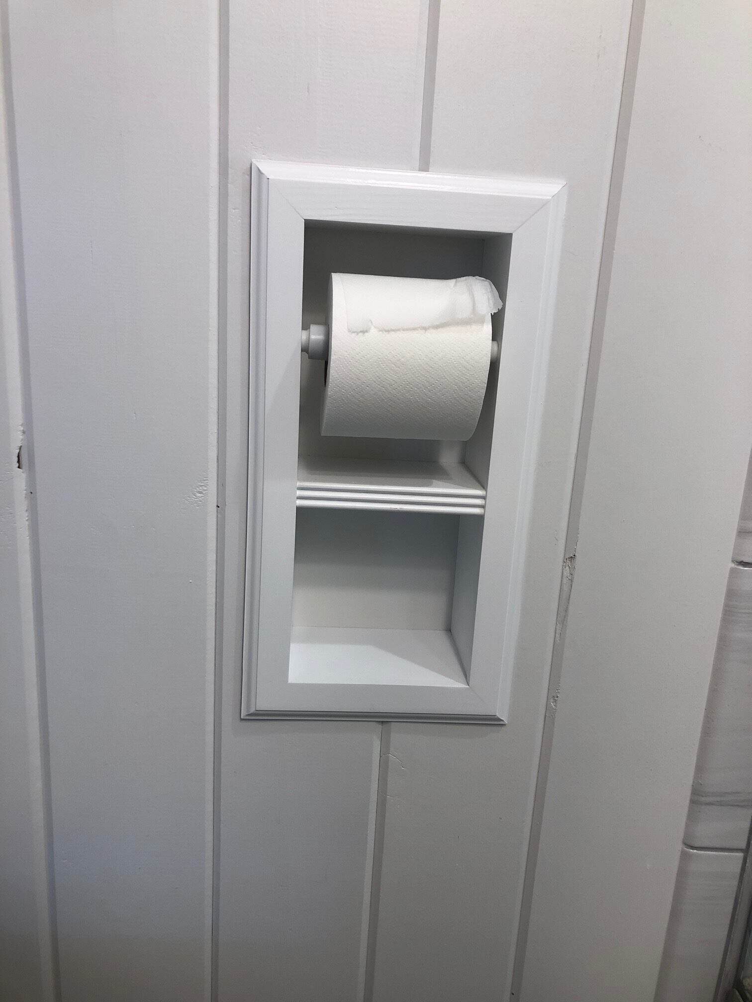Brentwood-22 recessed in wall solid wood double toilet paper holder - holds any size rolls - 7 x 14.5