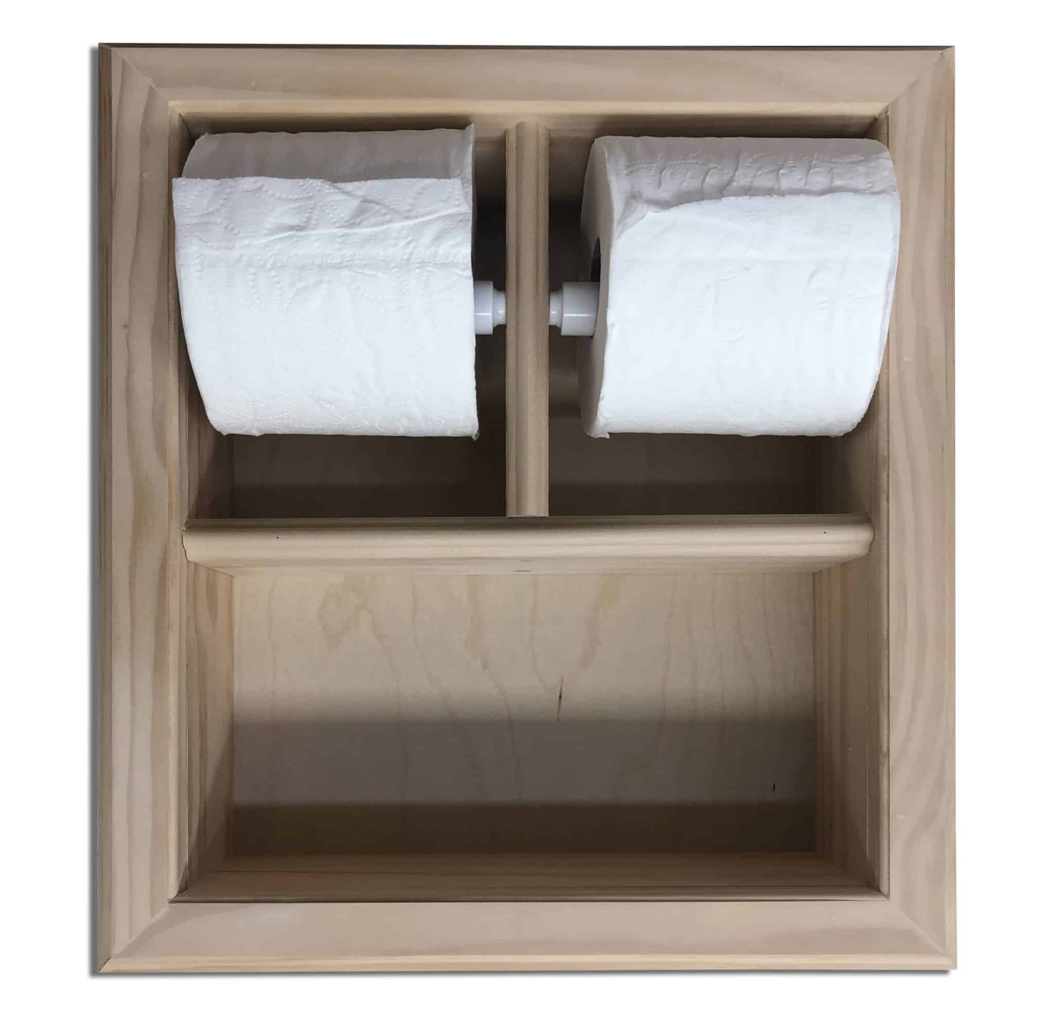 Highlands-31 Solid Wood Recessed in the Wall Double Toilet Paper Holder With Shelf 13.25 x 15.25 - Image 2